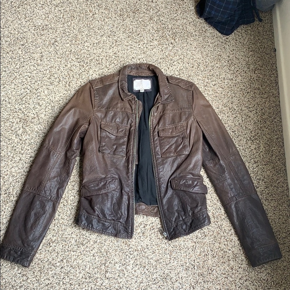 040 Brown Leather Pilot Jacket from Anthropologie